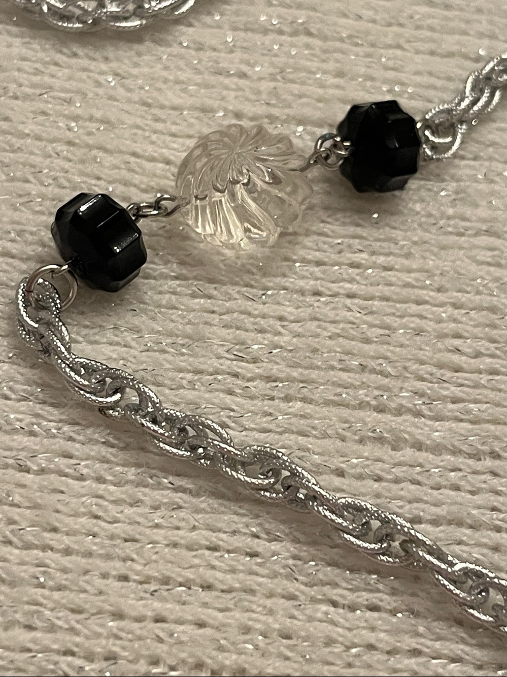 Sarah Coventry Silver-Tone Necklace with Black and Clear Beads